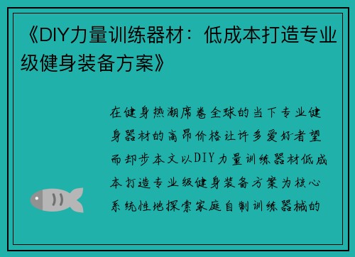 《DIY力量训练器材：低成本打造专业级健身装备方案》